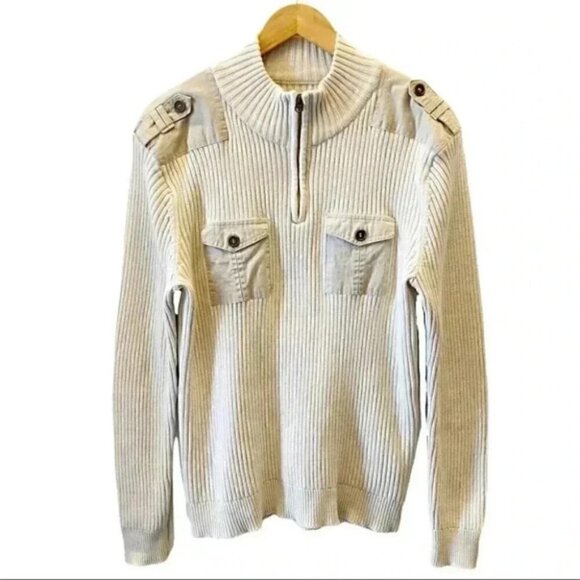 American Rag Mens Sweater 1/4 Zip Ribbed Cotton Pullover Beige Size Large - Picture 1 of 16